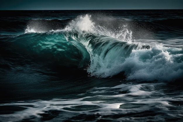 Isolated Sea Wave In Motion Captured Midcrash As It Curls Over And Breaks Generative AI