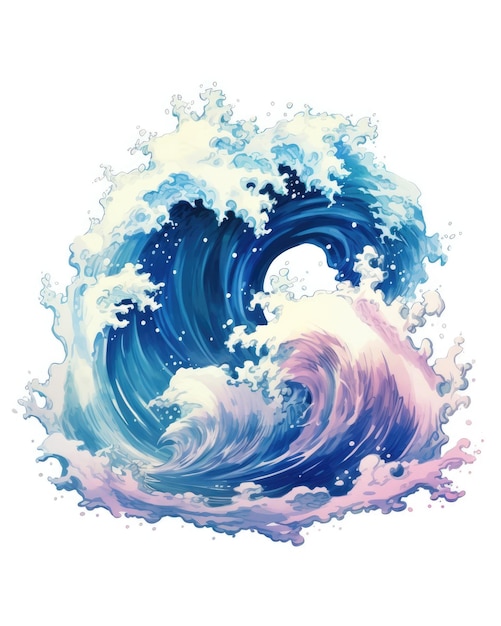 Изолированная морская волна на белом фоне Иллюстрация Генеративный AI