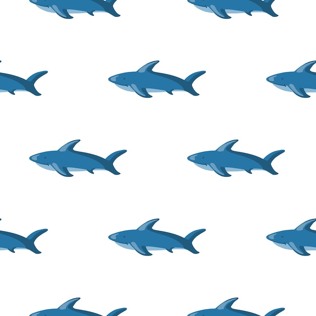 푸른 상어 물고기 실루엣으로 격리된 매끄러운 동물원 해양 패턴입니다. 흰 바탕. 간단한 인쇄. 패브릭 디자인, 섬유 인쇄, 포장, 커버용으로 설계되었습니다. 벡터 일러스트 레이 션.
