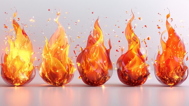 3D Fire Flame アイコンを白い背景にインストールしてエモジのエネルギーとパワーをレンダリングします