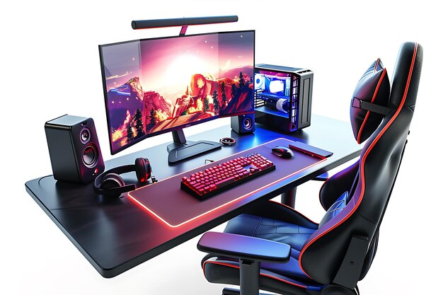 Photo isolated setup of computer and gaming chair