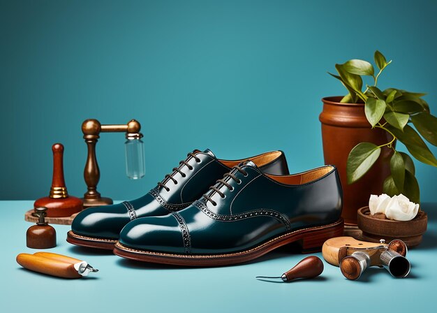 Isolated Shoemaker on Plain Blue Background Illustration
