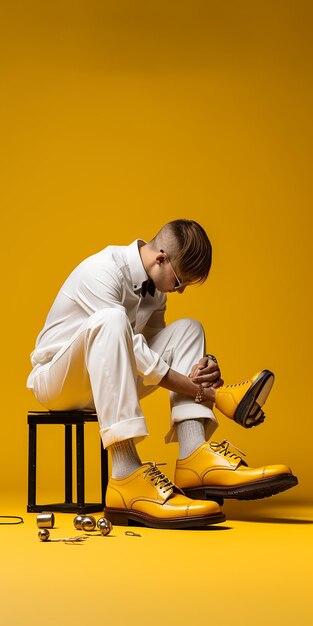 Isolated Shoemaker on Yellow Background