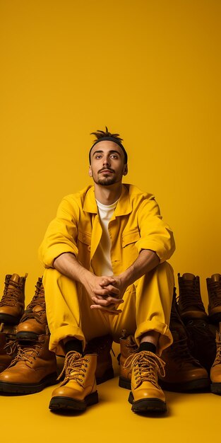 Photo isolated shoemaker on yellow background