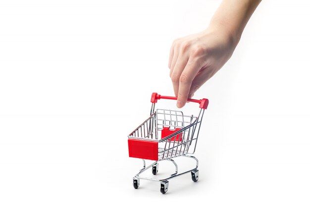 isolated shopping cart on the white