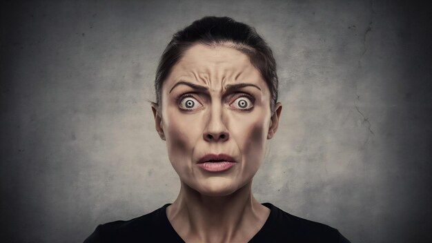 Photo isolated shot of speechless concerned shocked and angry woman expressing silence and misconception