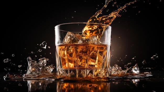 Isolated shot of whiskey with splash on dark background