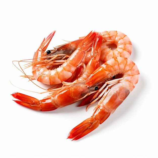 Photo isolated shrimps on white background fresh seafood delicacy