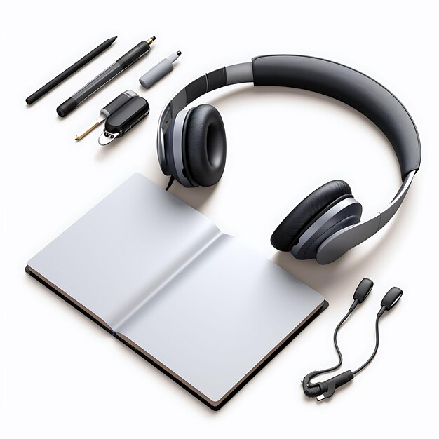 Photo isolated of a sleek bluetooth headset desk organi nomad visa remote job travel creative design