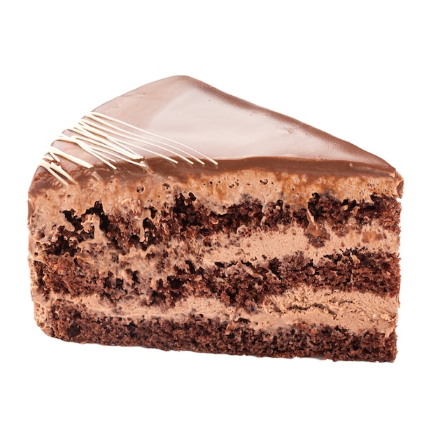 Isolated slice of chocolate cake on the white surface