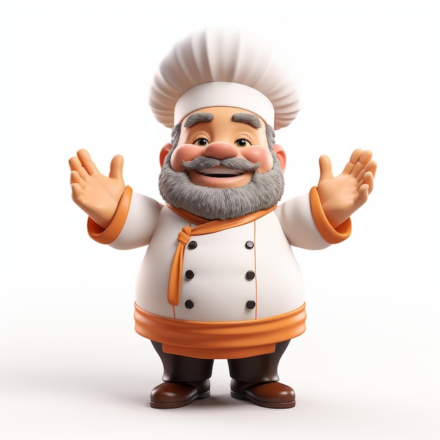 Isolated smiling chef character in white uniform on white background