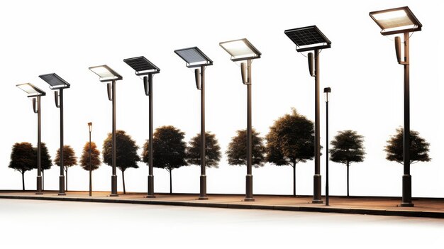 Photo isolated solar street lights on white background