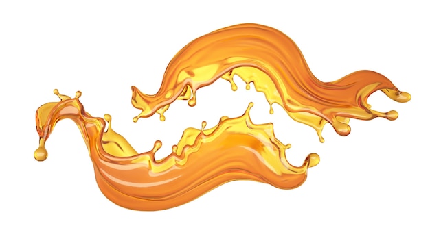 Isolated splash of orange juice on a white background. 3d illustration, 3d rendering.