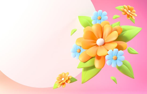 Isolated Spring Flowers 3D Illustration