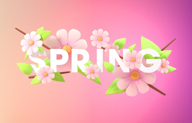 Isolated Spring Flowers 3D Illustration