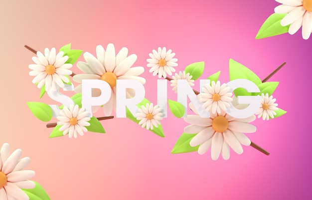 Isolated Spring Flowers 3D Illustration