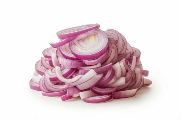 Isolated stack of chopped red onion on white clipping included