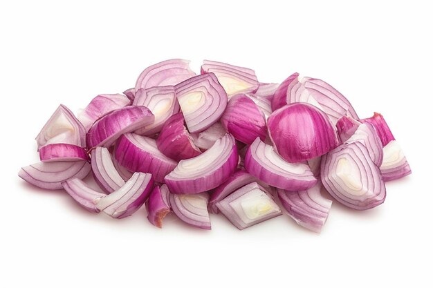 Isolated stack of chopped red onion on white clipping included