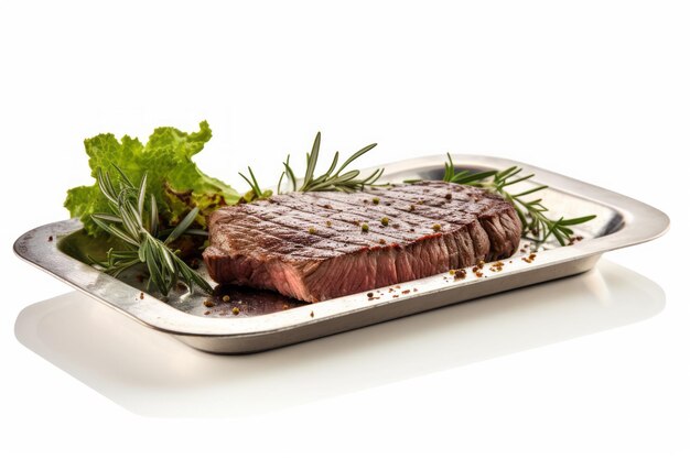 Isolated steak on white plate