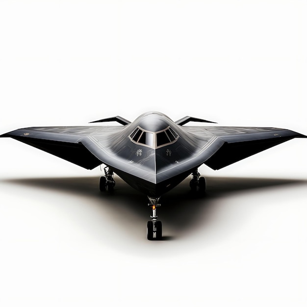 Photo isolated stealth bomber jet bomber flying wing black on whit on white background military concept