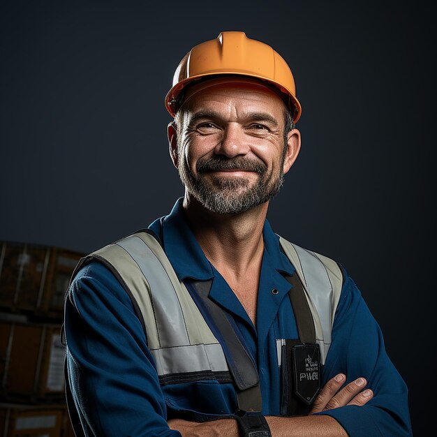 Isolated Stevedore Dock Worker on Blue Background