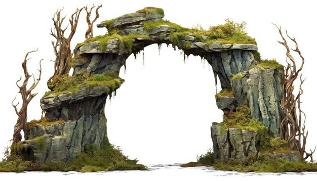 Photo an isolated stone arch with mosscovered cave entrance illustration generative ai