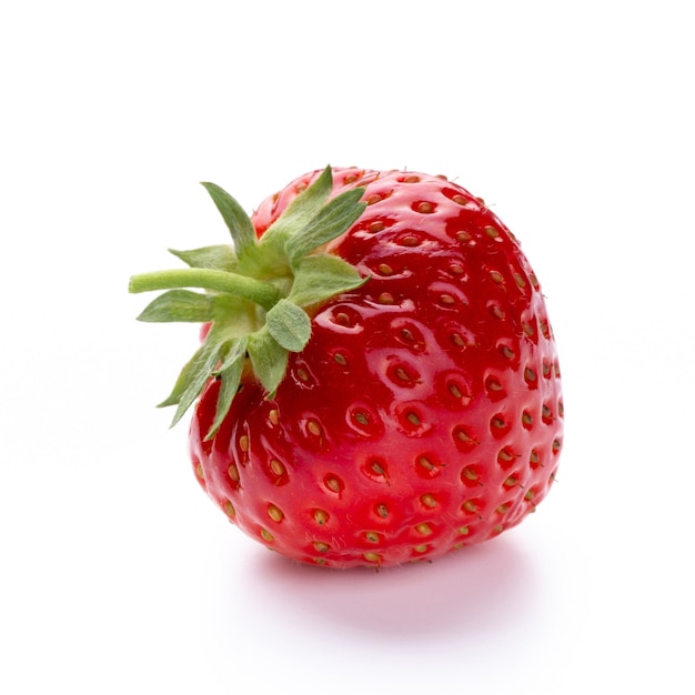 Isolated strawberry. Single strawberry fruit isolated on white background, with clipping path - Image