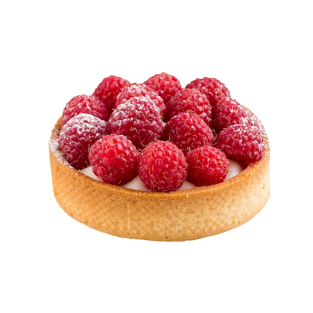 Isolated sweet raspberry tart with cream