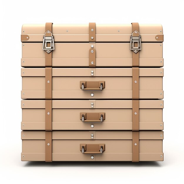 Isolated Tan Trunks Precise Detailing In Chest Of Drawers 3d Render