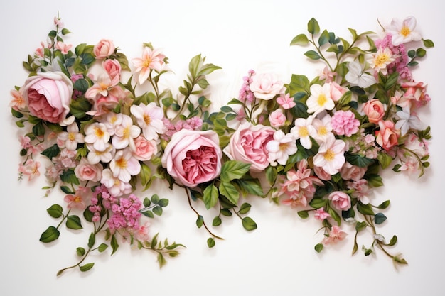 isolated top view flowers on white