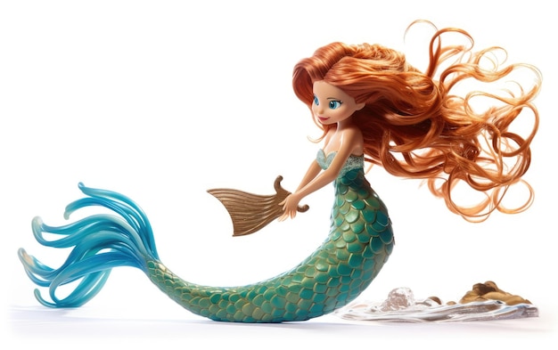 Isolated Toy Mermaid Featuring a Fishtail and Flowing Hair