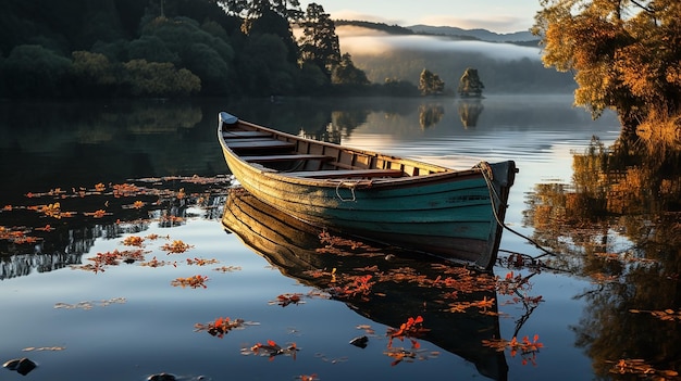 Isolated traditional wooden boat parked on water