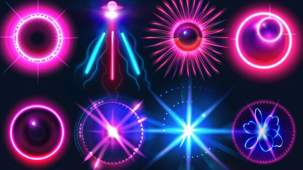 Photo isolated on transparent background abstract flares color flashes of disco ball party lights with rays modern realistic set