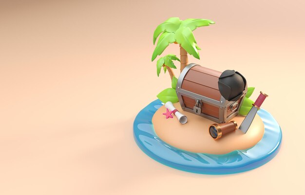 Isolated Treasure Box 3D Illustration