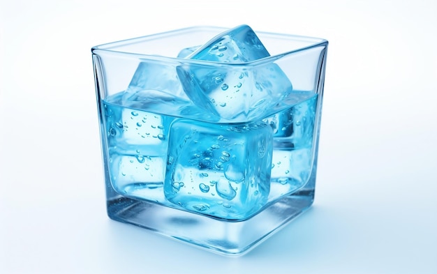 Isolated Turquoise Ice Cubes Stunning Blue in Glass AI