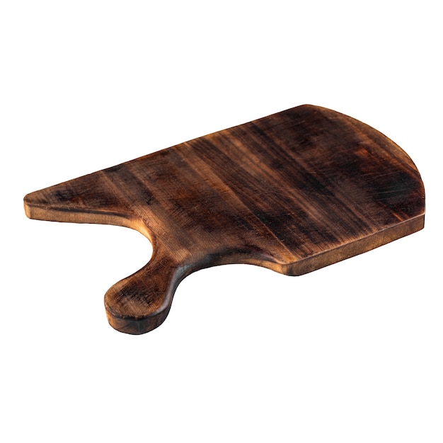 Isolated unusual shape dark wooden cutting board