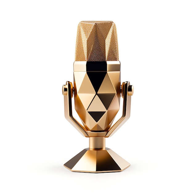 Photo isolated of usb gaming microphone metallic gold color modern design poly for content creator stream