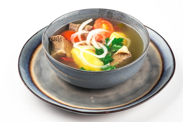 Isolated uzbek national shurpa lamb soup