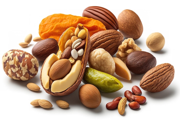 Isolated Variety of Mixed Nuts on White Background