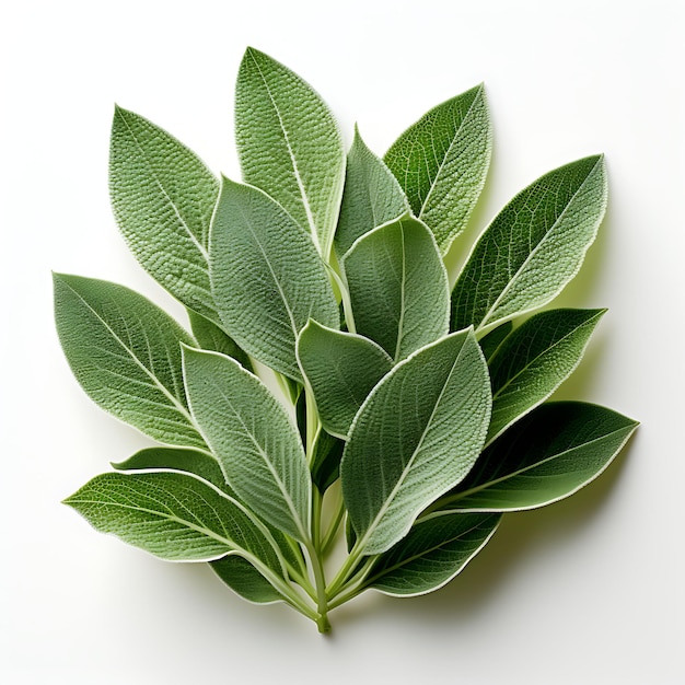 Photo isolated of a vibrant sage leaf showcasing its textured surf photoshoot top view and professional