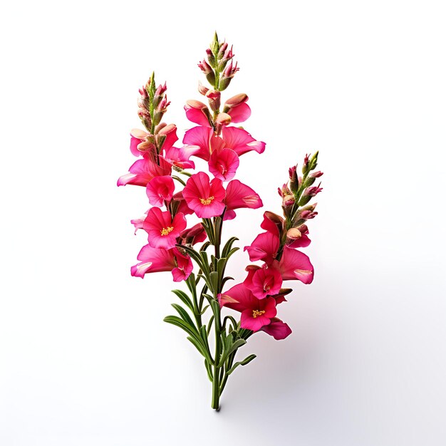 Isolated of a Vibrant Snapdragon Flower Showcasing Its Tall Top View Shot On White Background
