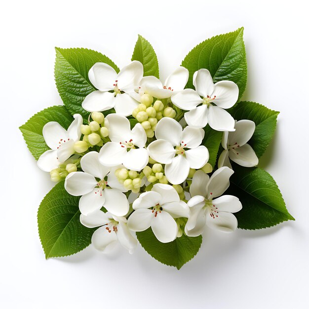 Isolated of viburnum flower showcasing its clusters of tiny top view shot on white background