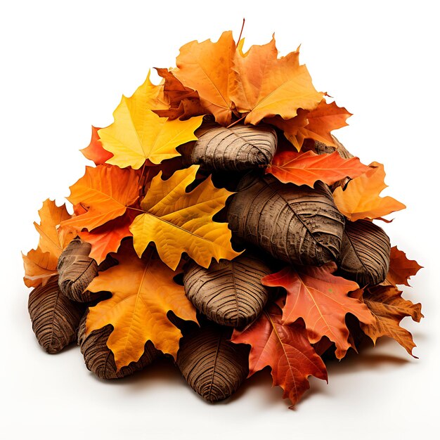 Photo isolated view of a pile of oak leaves exhibiting their disti photoshoot top view and professional