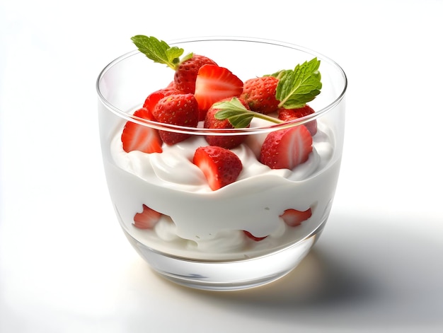 Isolated view of yogurt with ice in a glass bowl High resolution