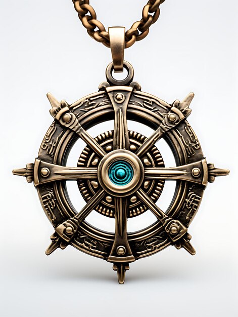 Isolated of Viking Ship Wheel Pendant Viking Inspired Pendant Made of Clipart Game Asset Concept