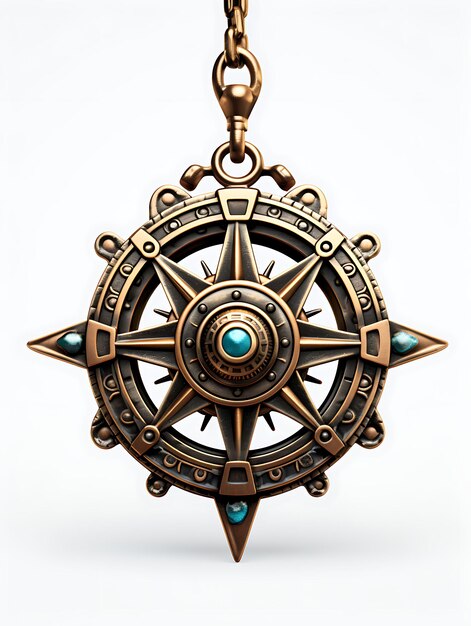 Isolated of Viking Ship Wheel Pendant Viking Inspired Pendant Made of Clipart Game Asset Concept