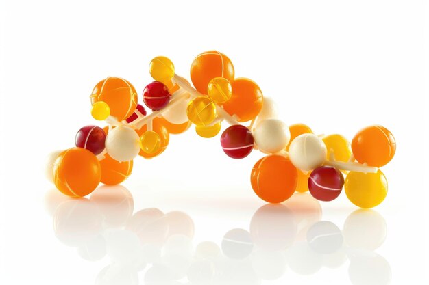 Photo isolated vitamin c molecular model with reflection on white background