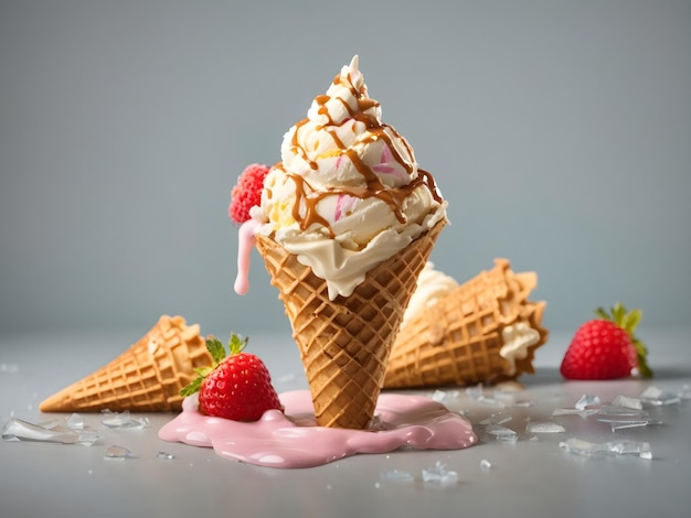 Isolated Waffle Cone with Ice Cream