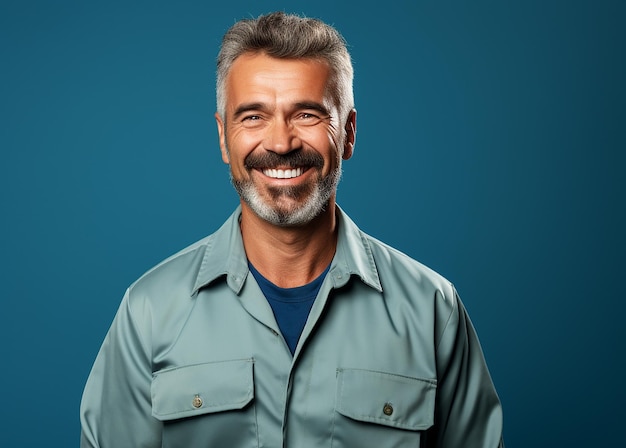 Isolated Warehouse Worker on Plain Blue Background Illustration