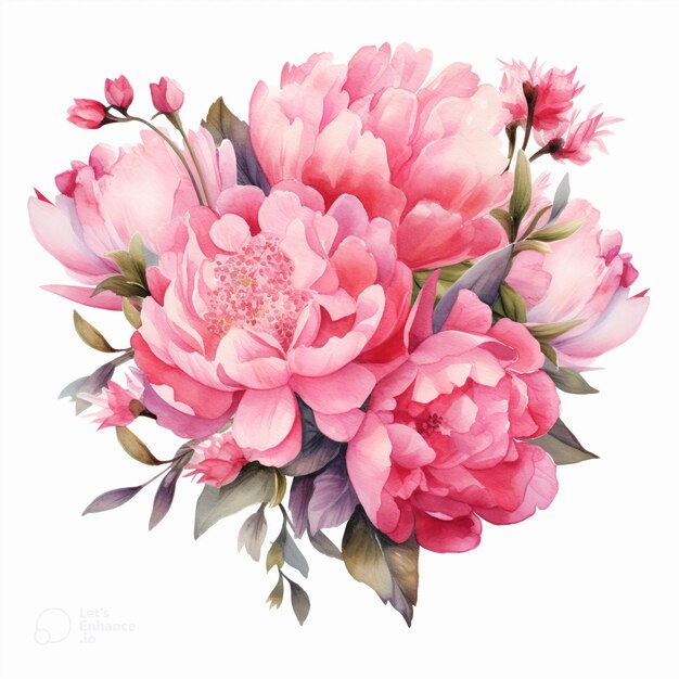 Isolated watercolor bouquets of pink flowers